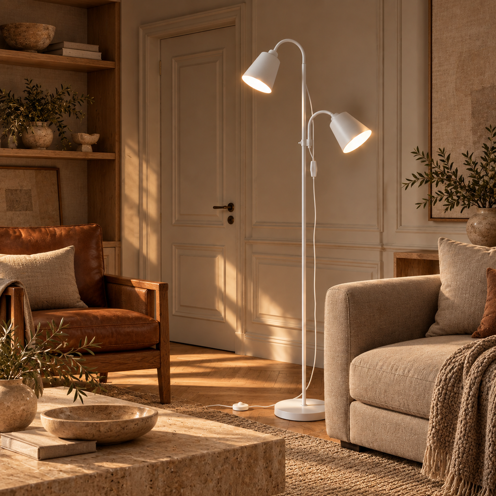 White Double Head Reading Floor Lamp