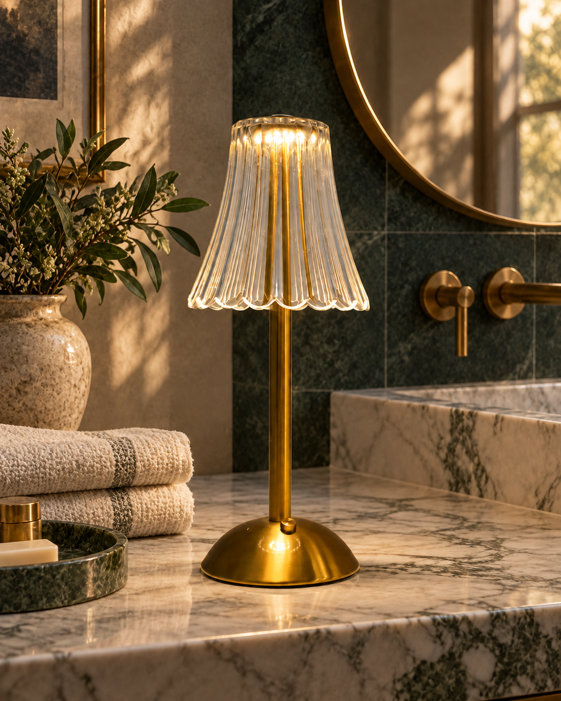 Rechargeable Ribbed Cone Table Lamp