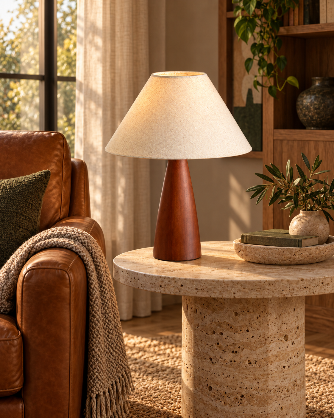 Walnut Cone Linen Table Lamp