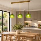 Ribbed Glass 3 Light Kitchen Island Pendant Light