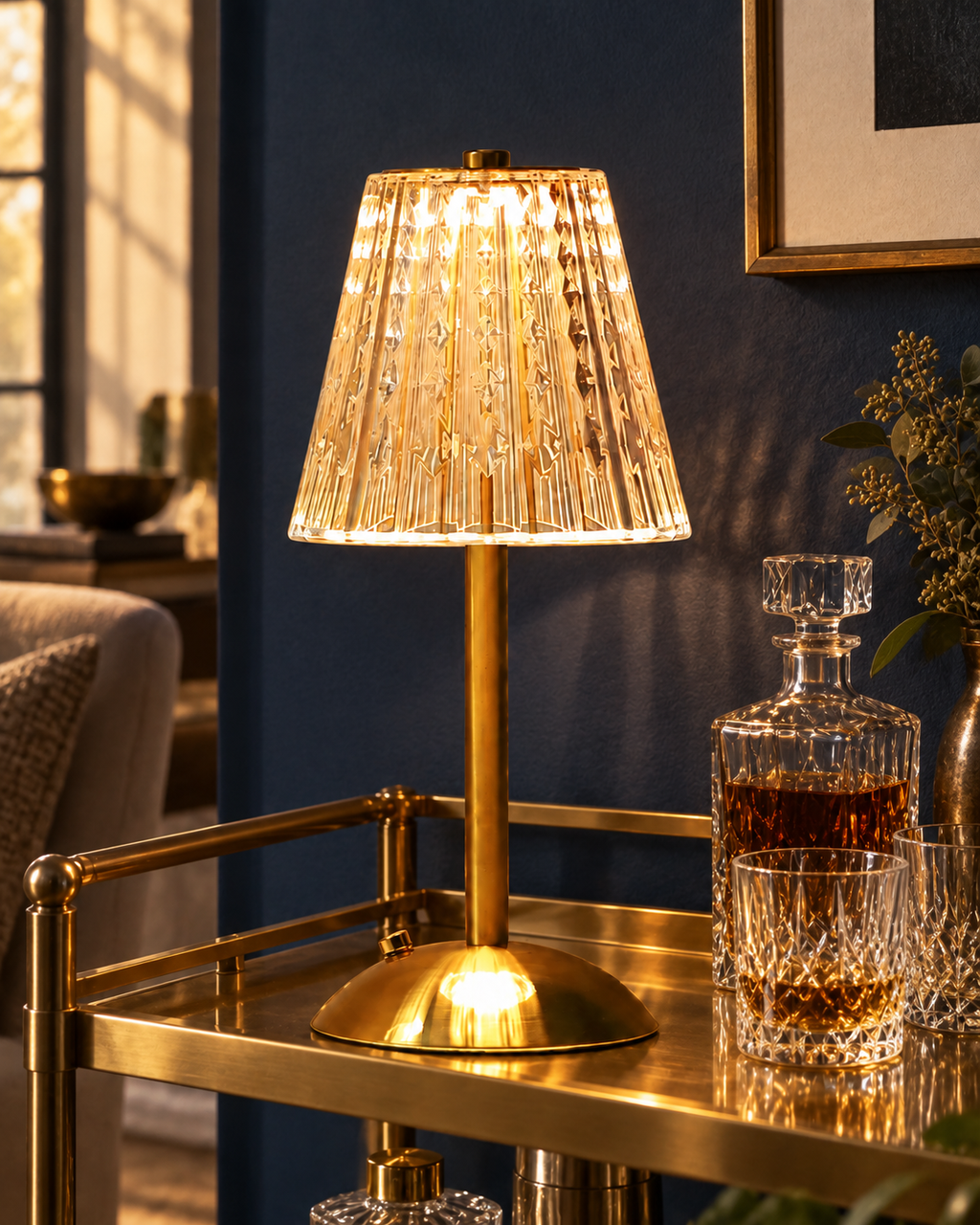 Rechargeable Crystal Cut Table Lamp