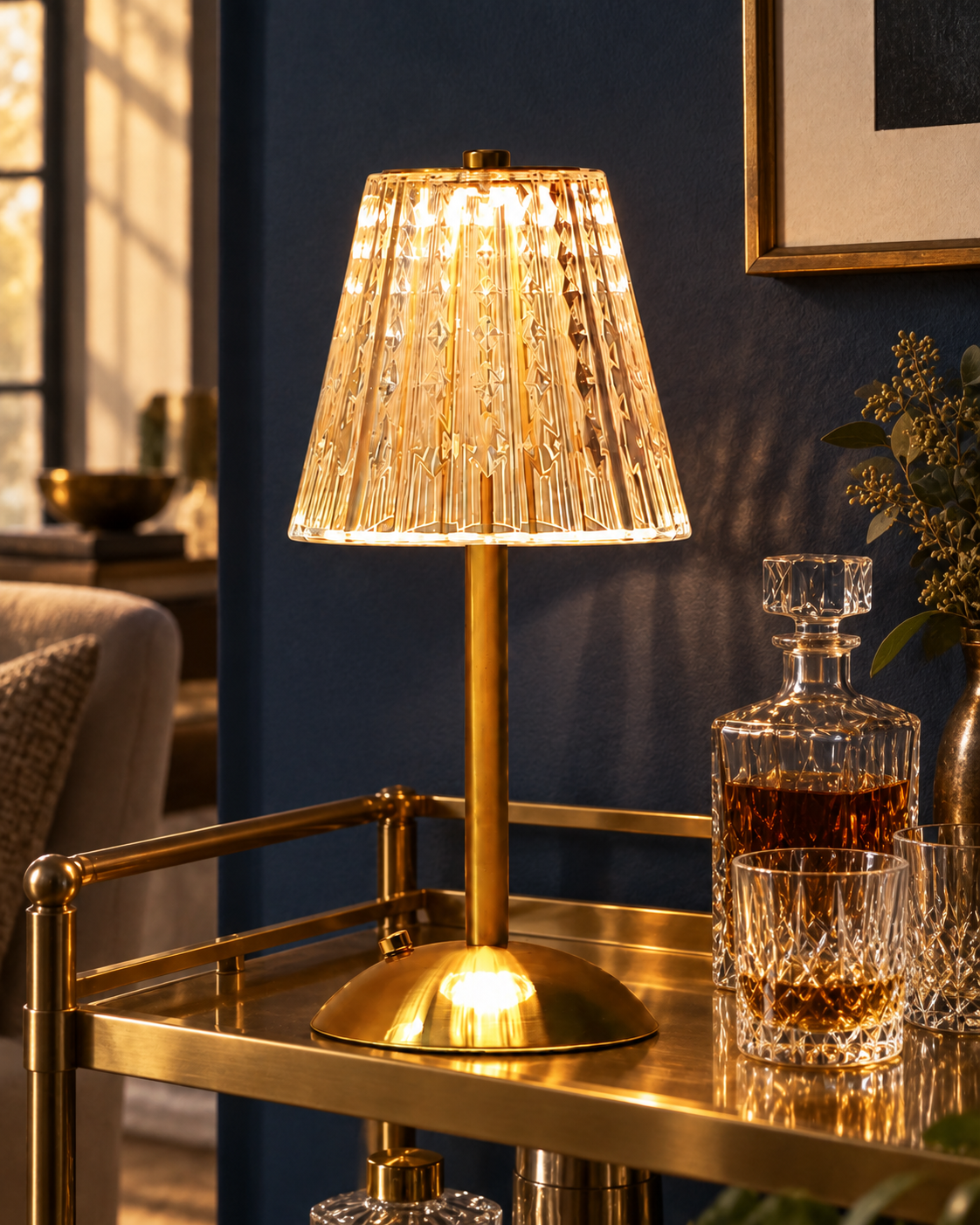 Rechargeable Crystal Cut Table Lamp