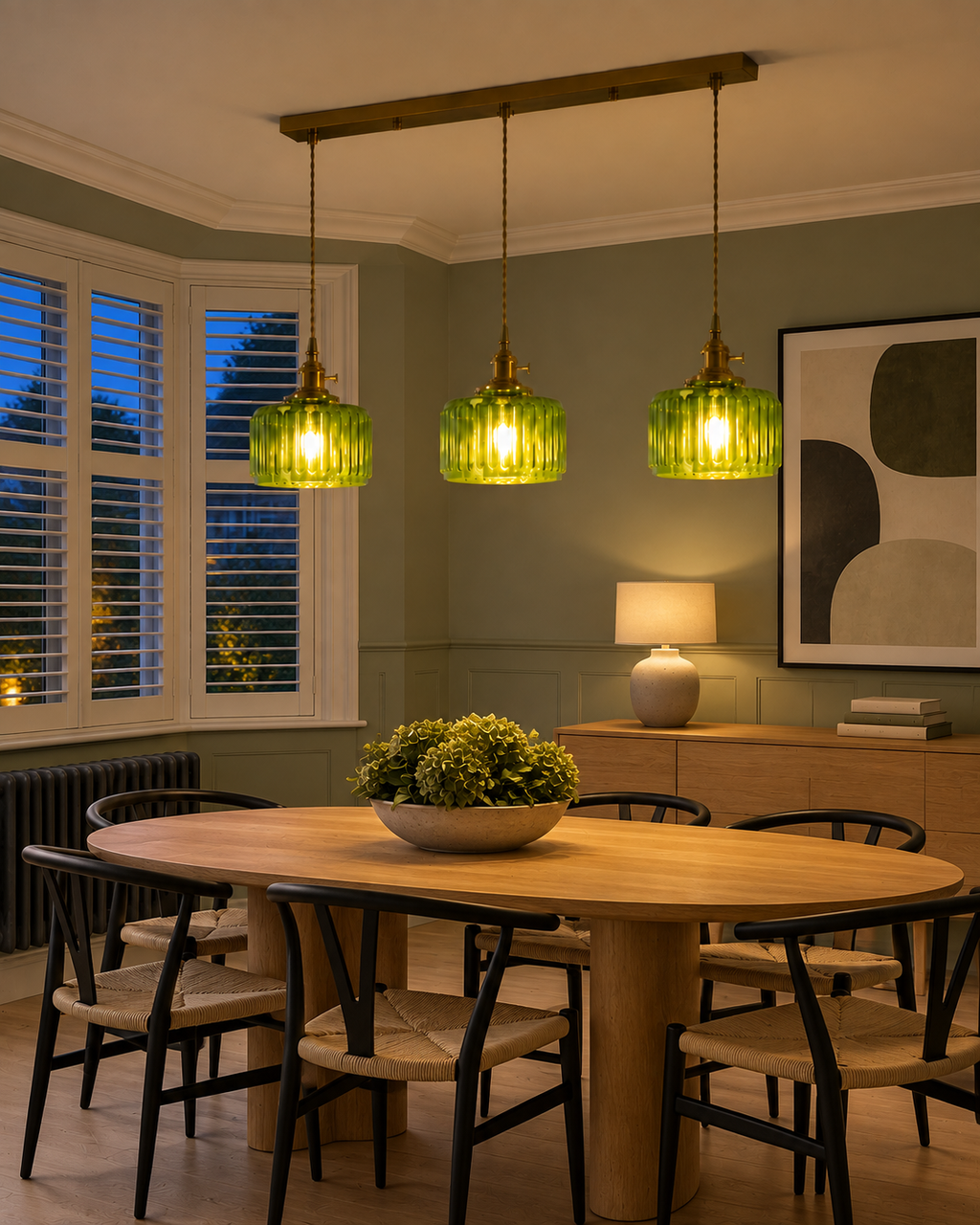 Ribbed Glass 3 Light Kitchen Island Pendant Light