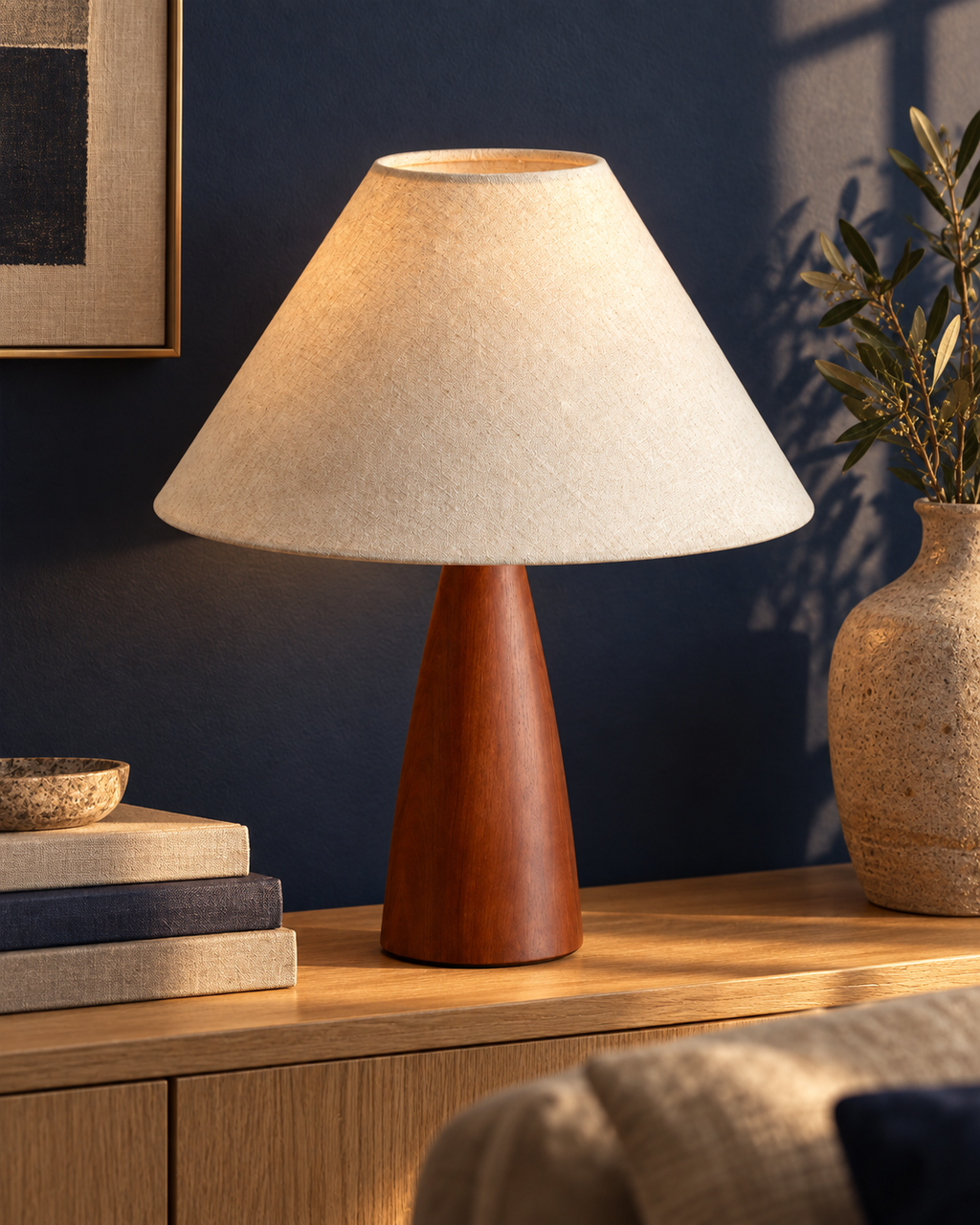 Walnut Cone Linen Table Lamp