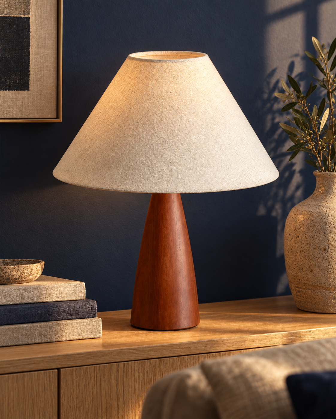 Walnut Cone Linen Table Lamp