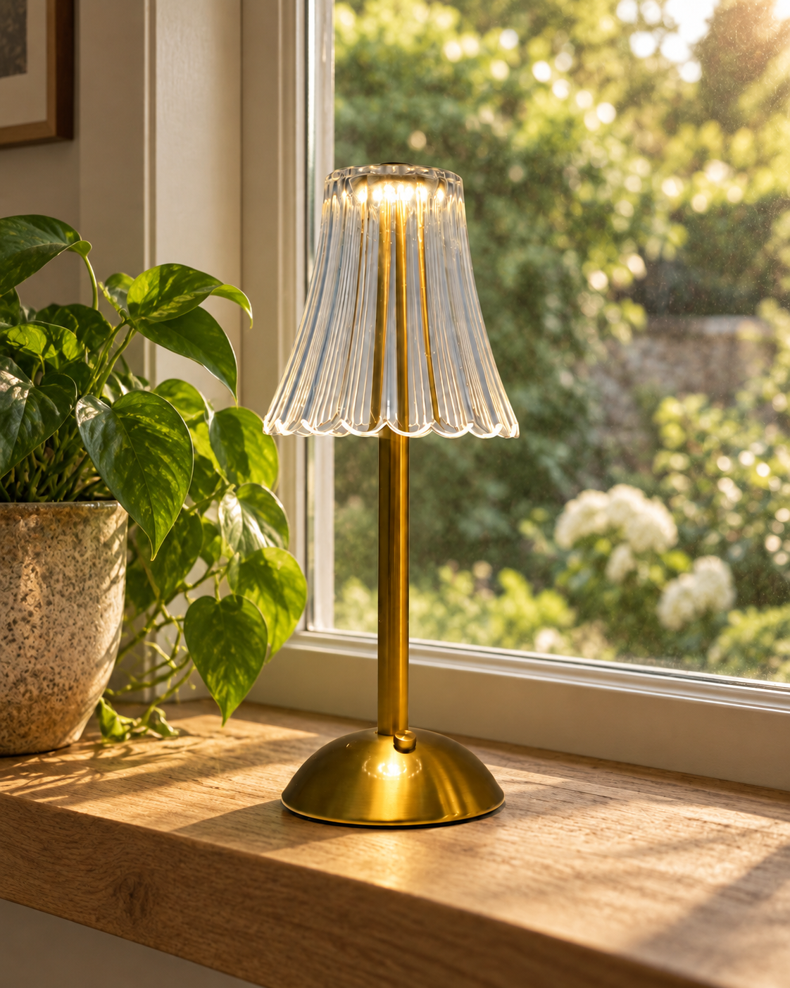 Rechargeable Ribbed Cone Table Lamp