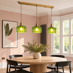 Ribbed Glass 3 Light Kitchen Island Pendant Light