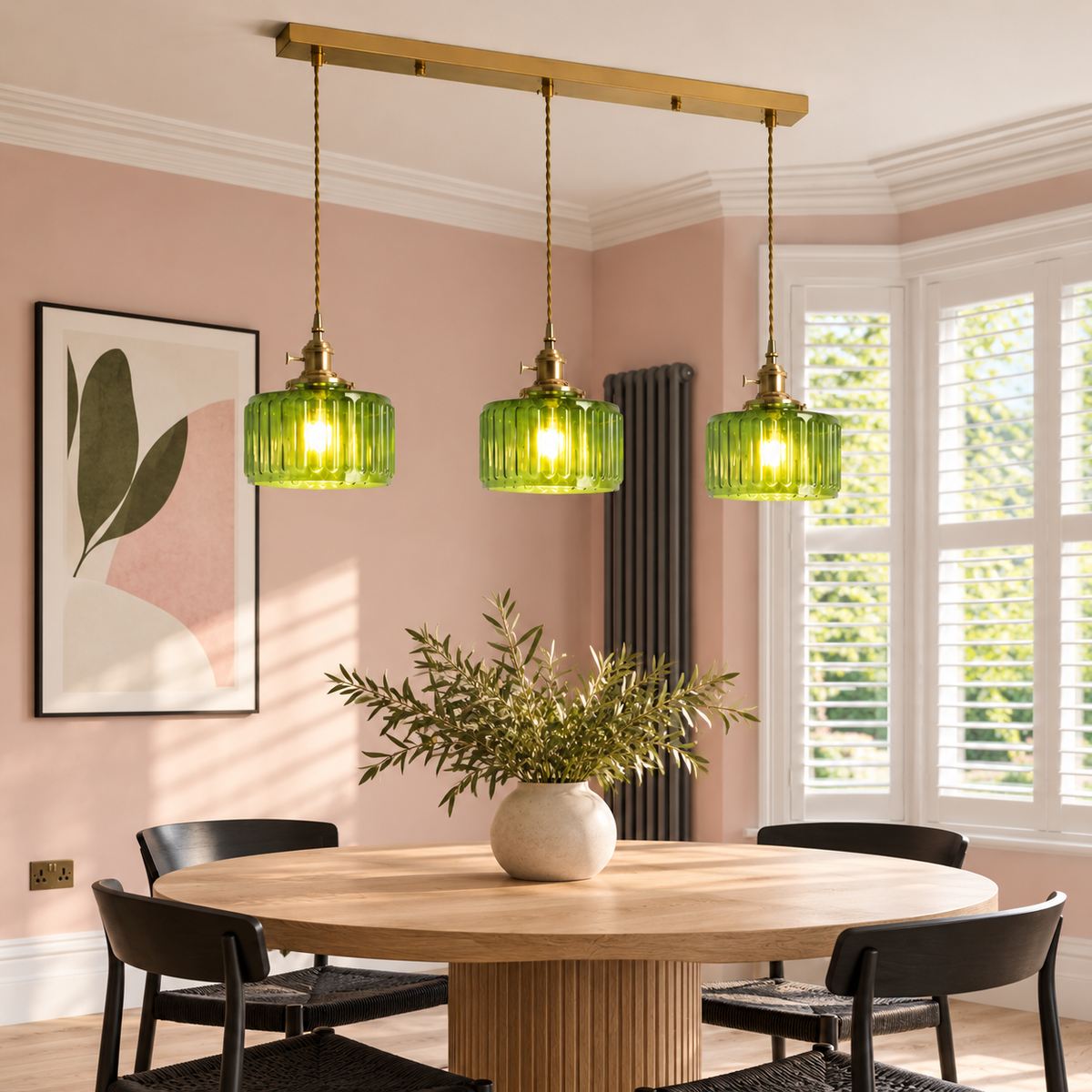 Ribbed Glass 3 Light Kitchen Island Pendant Light
