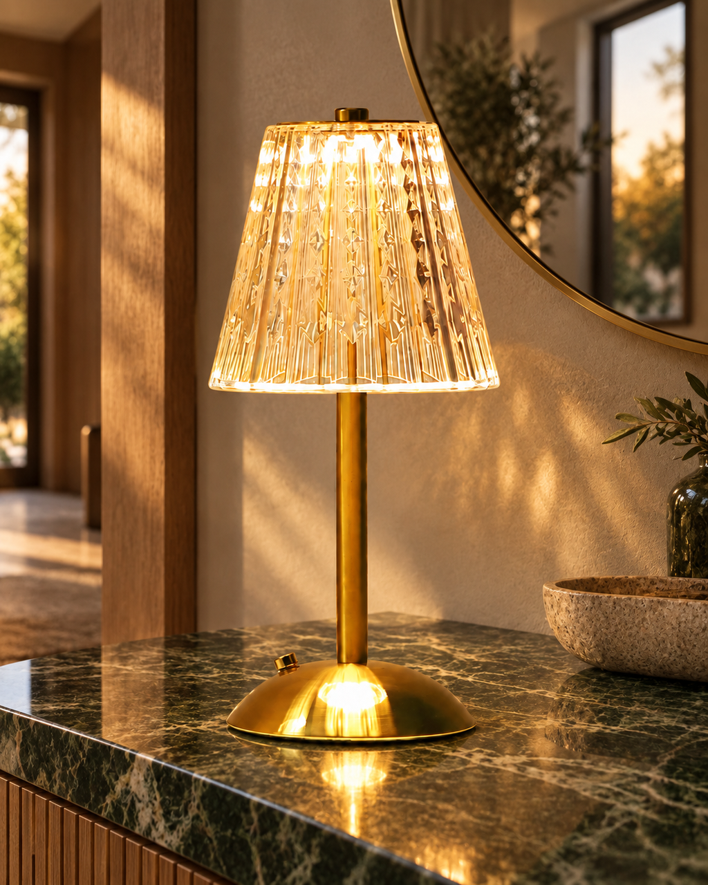 Rechargeable Crystal Cut Table Lamp