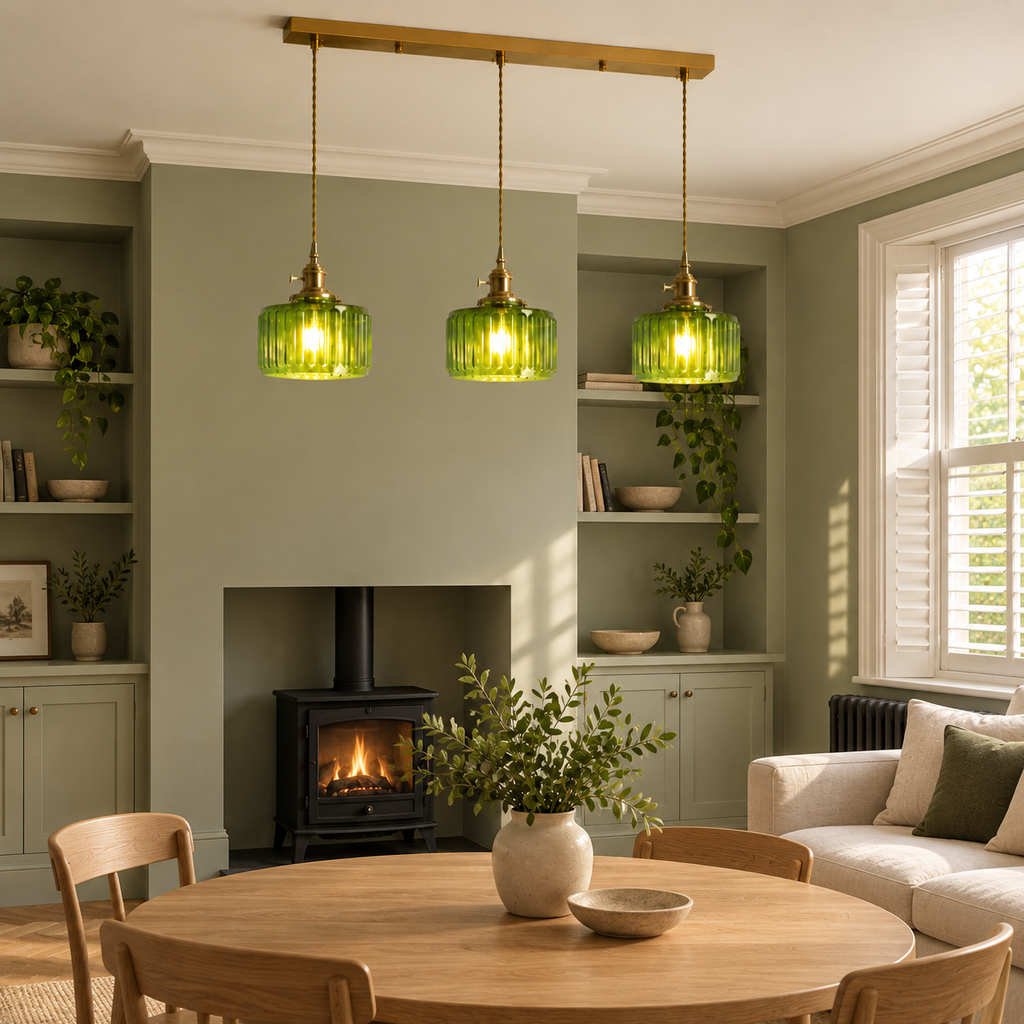 Ribbed Glass 3 Light Kitchen Island Pendant Light