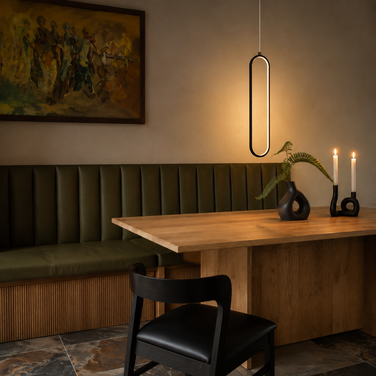 Slim Oval Halo Pendant Light